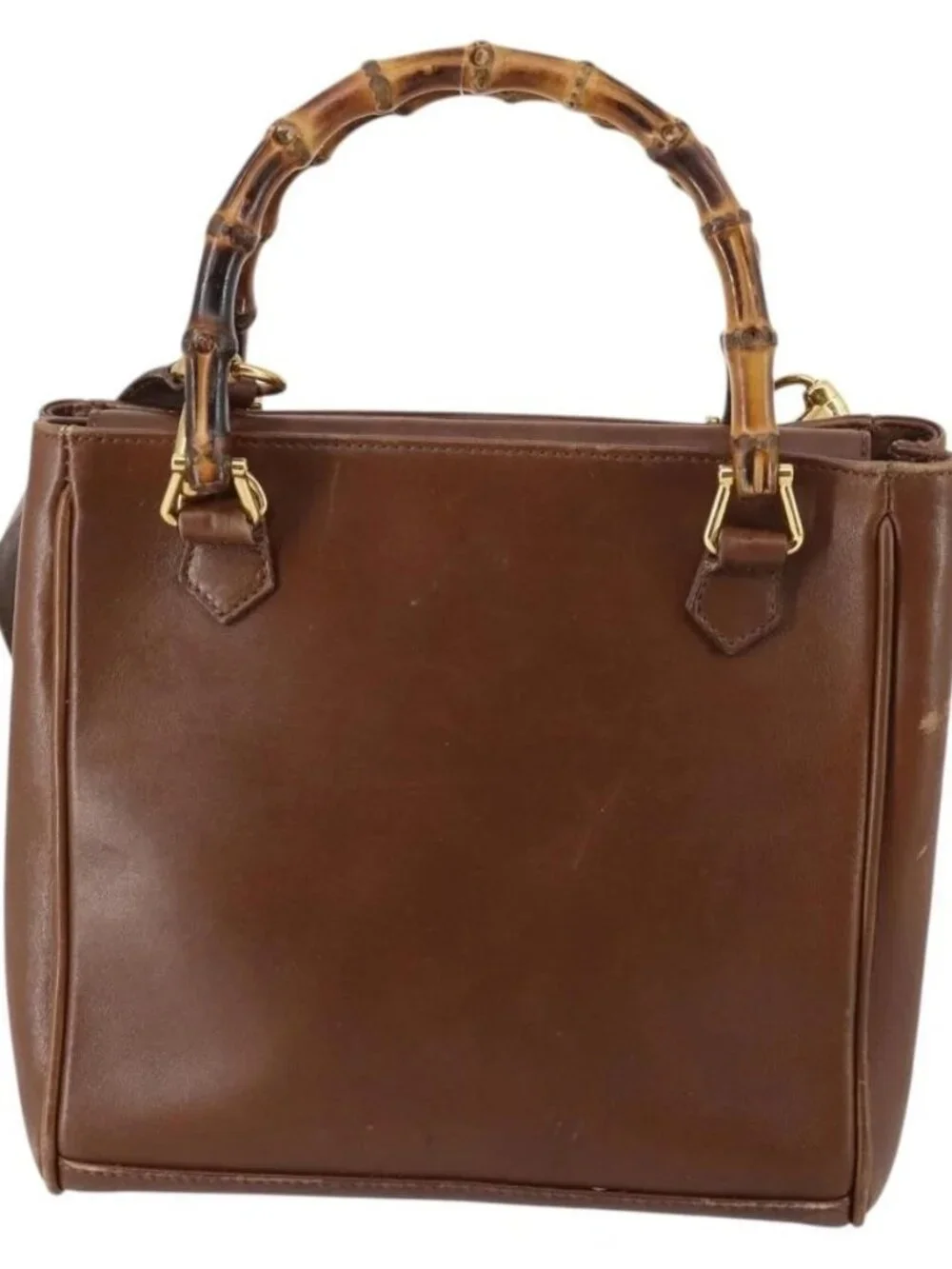 GUCCI Bamboo Hand Bag Leather 2way Brown Gold 000 122 0316 Auth